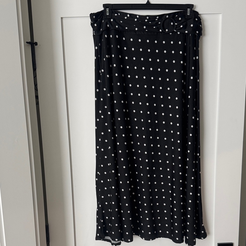 Black and White Polka Dot Maxi Skirt with Waist Tie